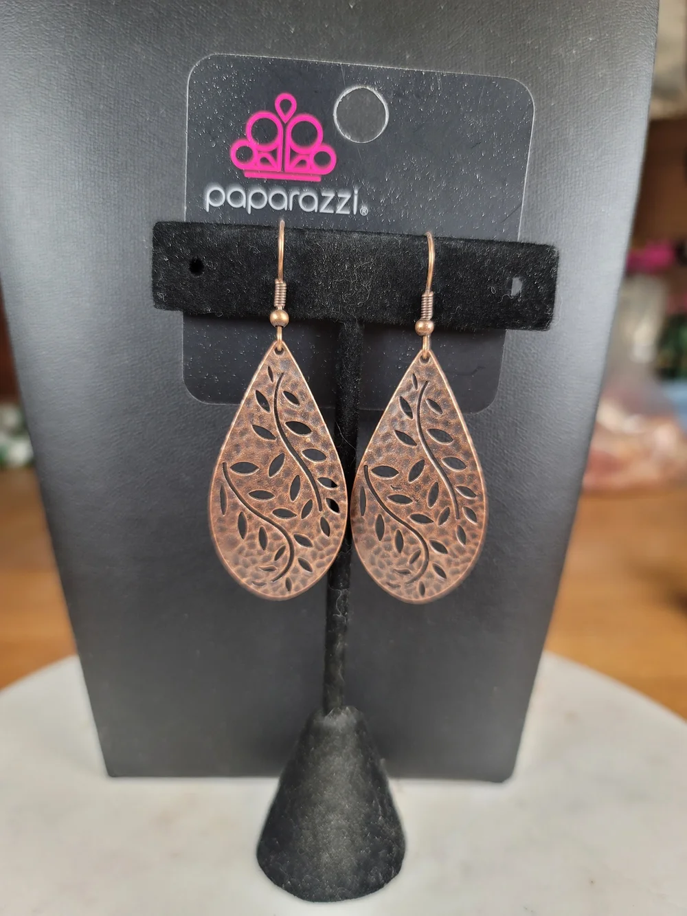 paparazzi Copper-tone Teardrop Leaf Filigree Earrings